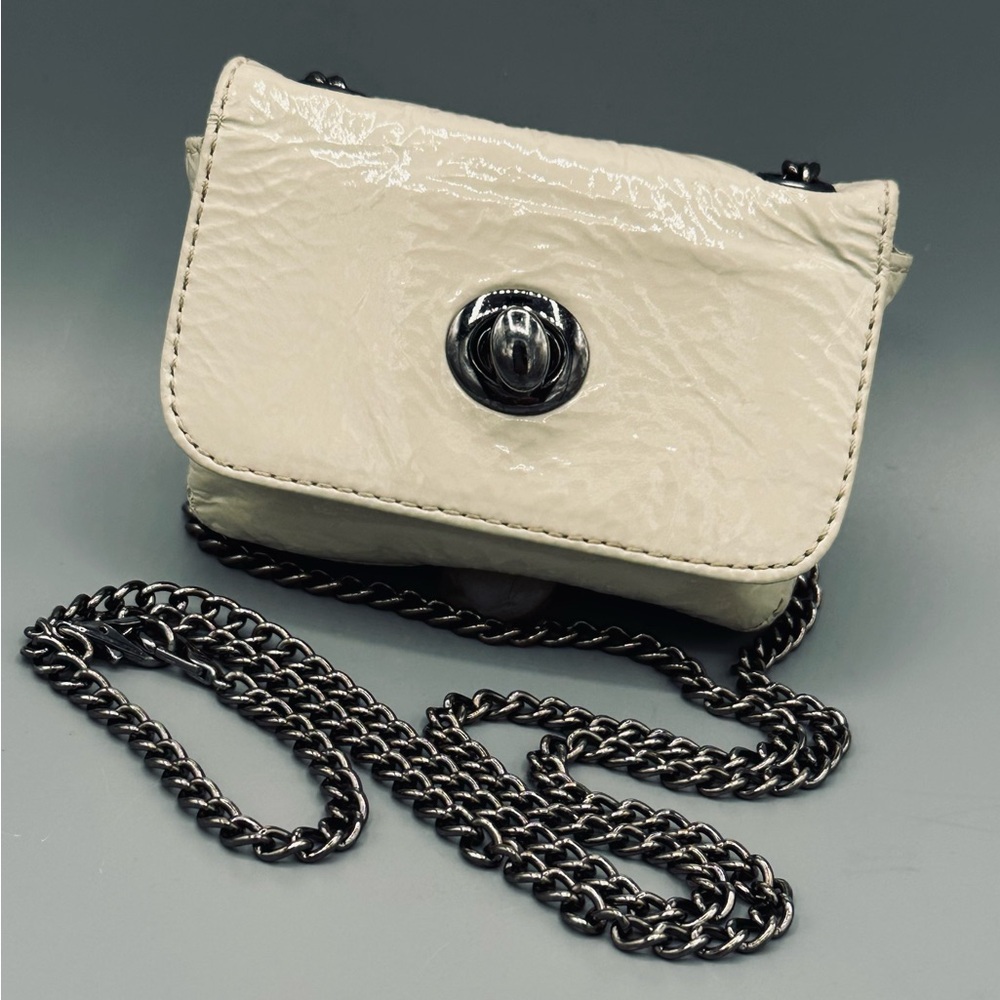 Adorable HOBO Cream Patent Leather Crossbody Bag with Chain Strap